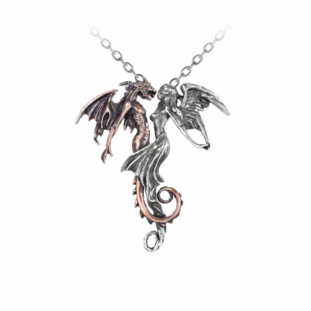 Bronze Dragon And The Silver Lady Pendant close up