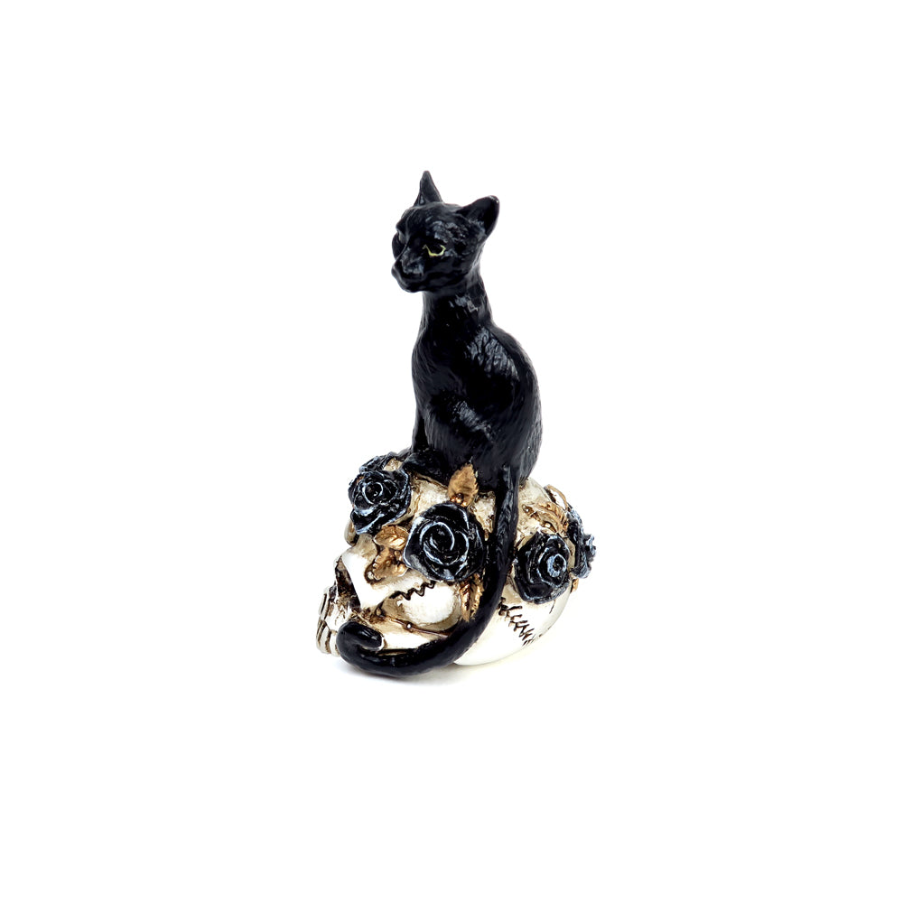 Cat Roses And Skull Statue side view