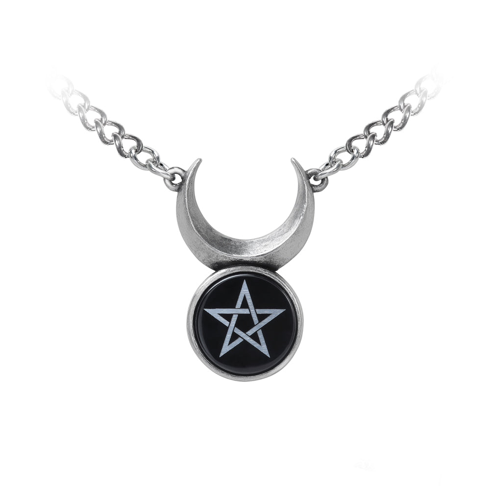 Crescent Moon And Pentagram Necklace  close up front