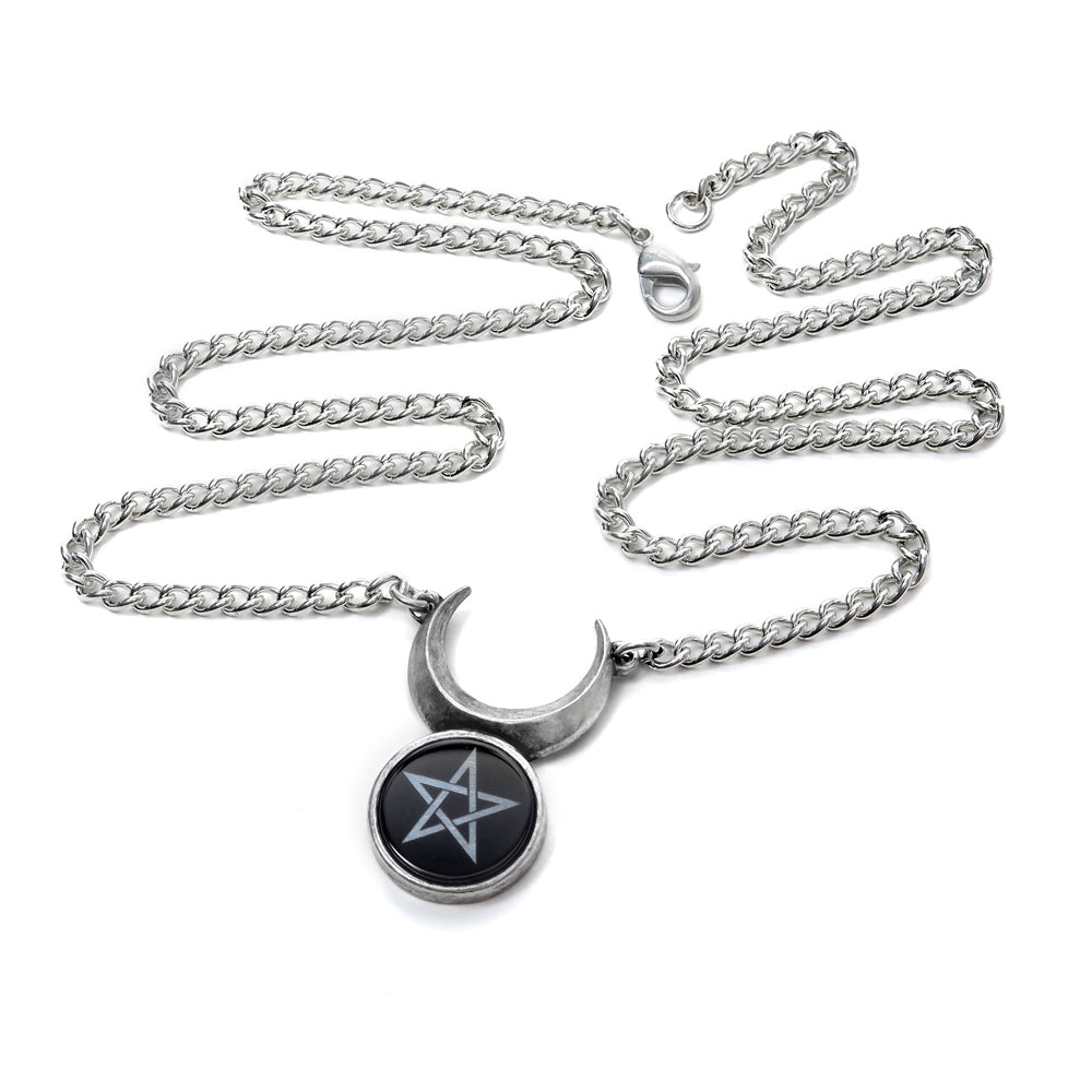 Crescent Moon And Pentagram Necklace full view
