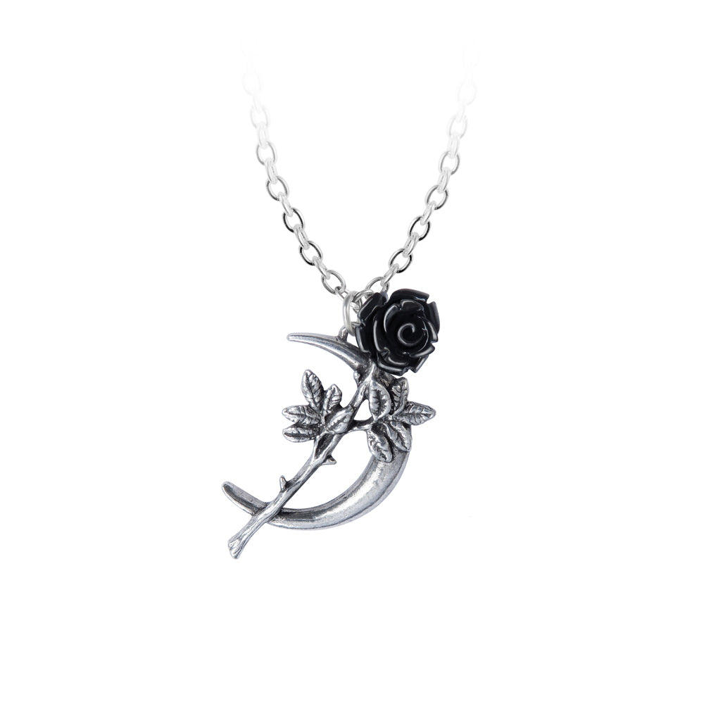 Crescent Moon And Rose Necklace close up
