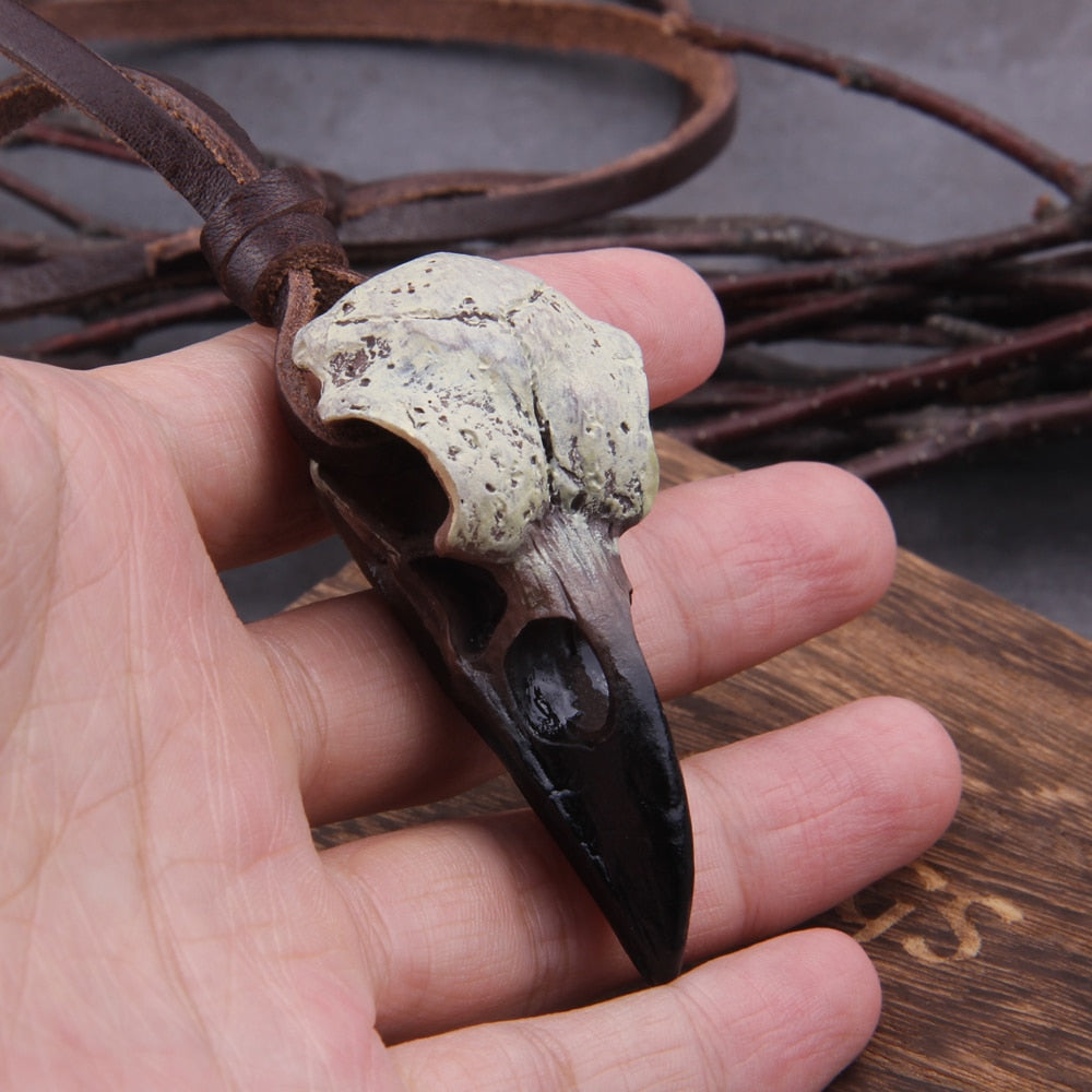 Goth Raven Skull Necklace side view