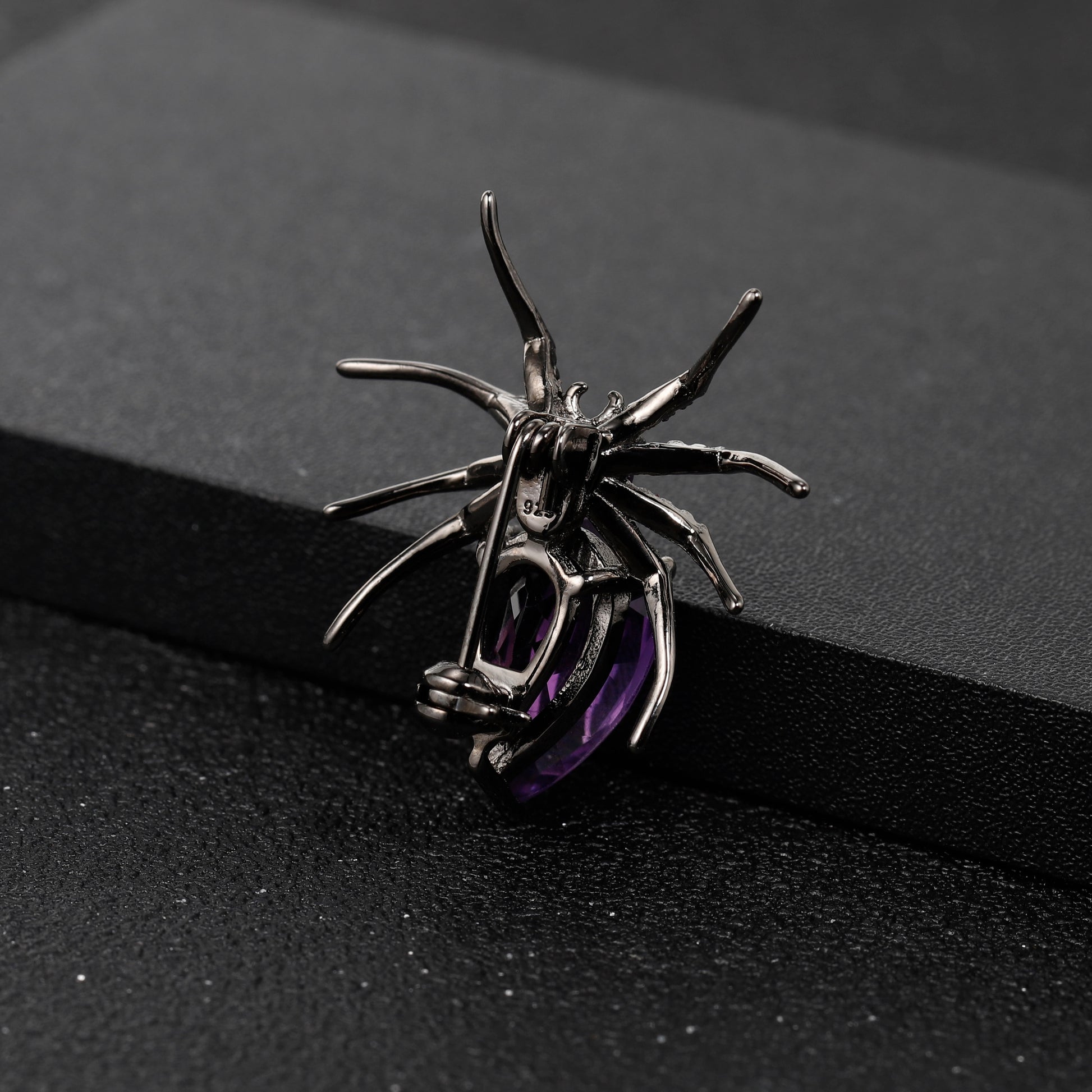 Amethyst Gemstone Spider Brooch bottom view