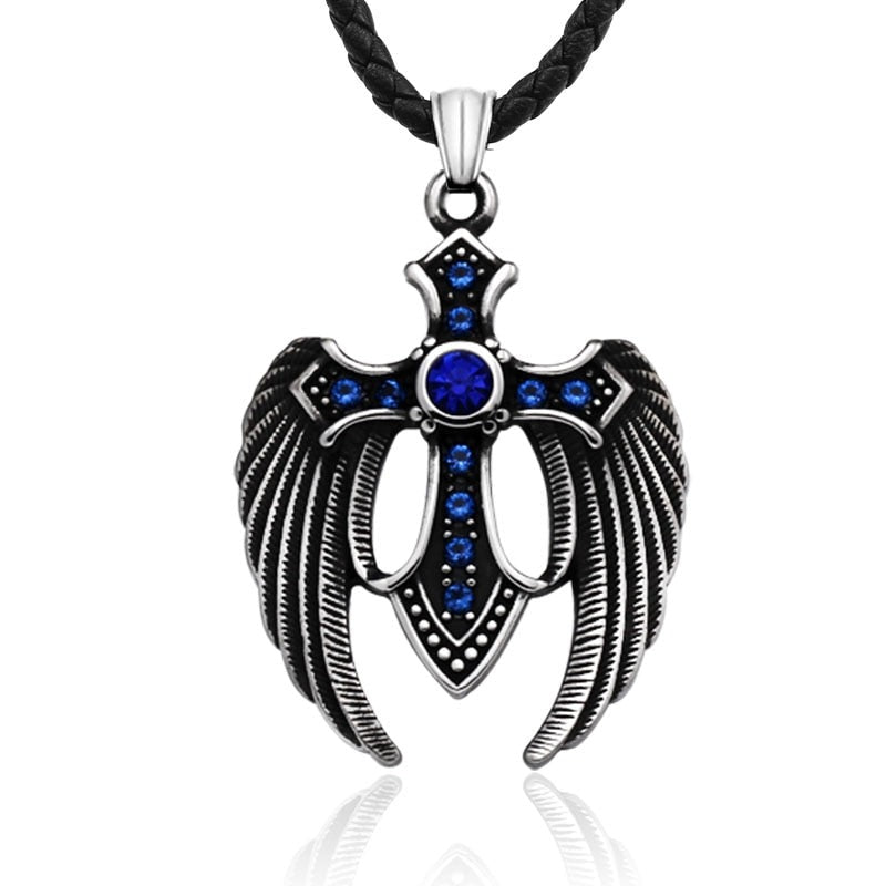 Gothic Cross With Angel Wings Pendant