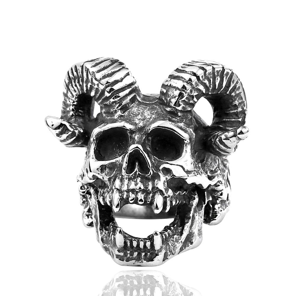 Gothic Demon Skull Ring silver