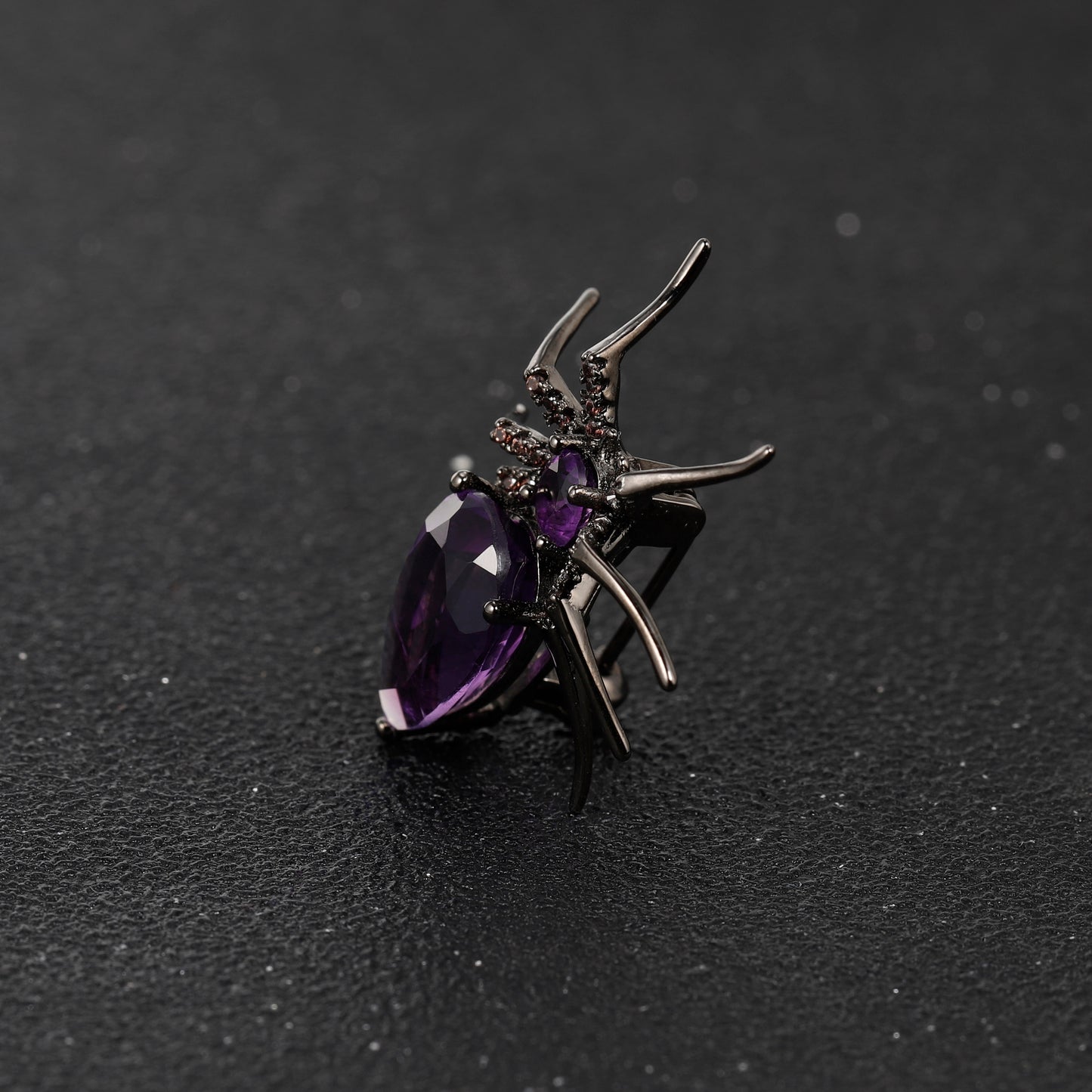 Amethyst Gemstone Spider Brooch side view