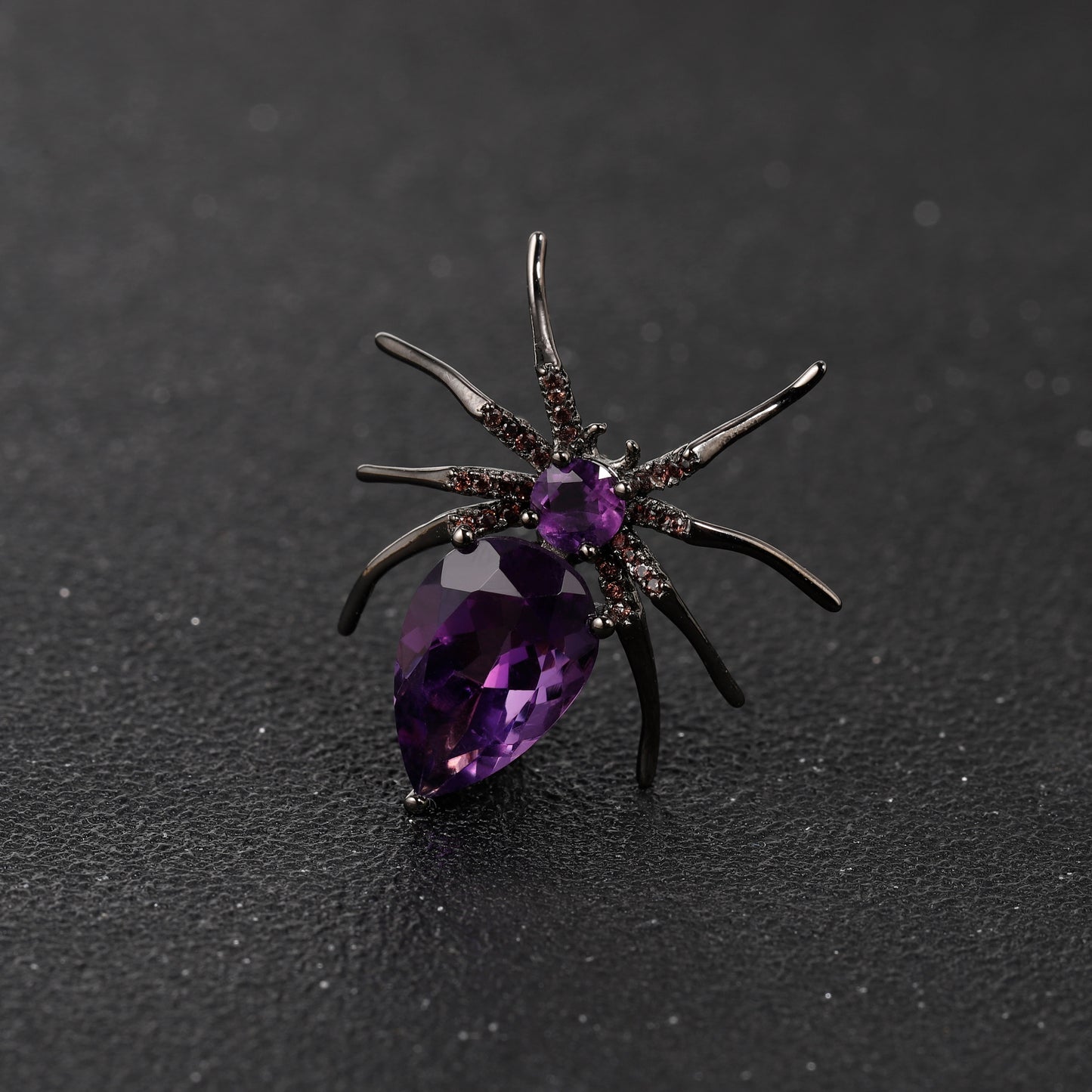 Amethyst Gemstone Spider Brooch top view