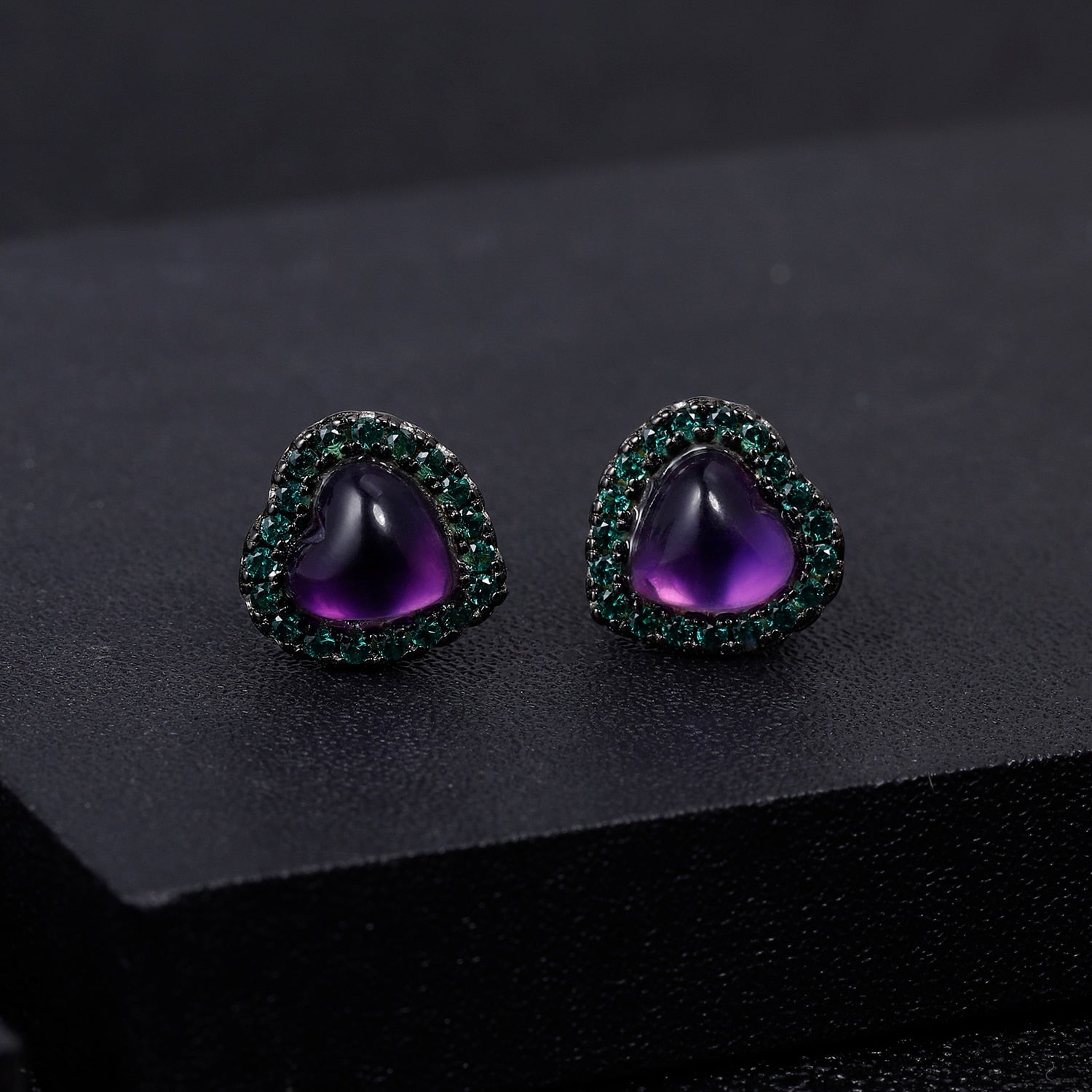 Amethyst Purple Heart Studs Earrings front view