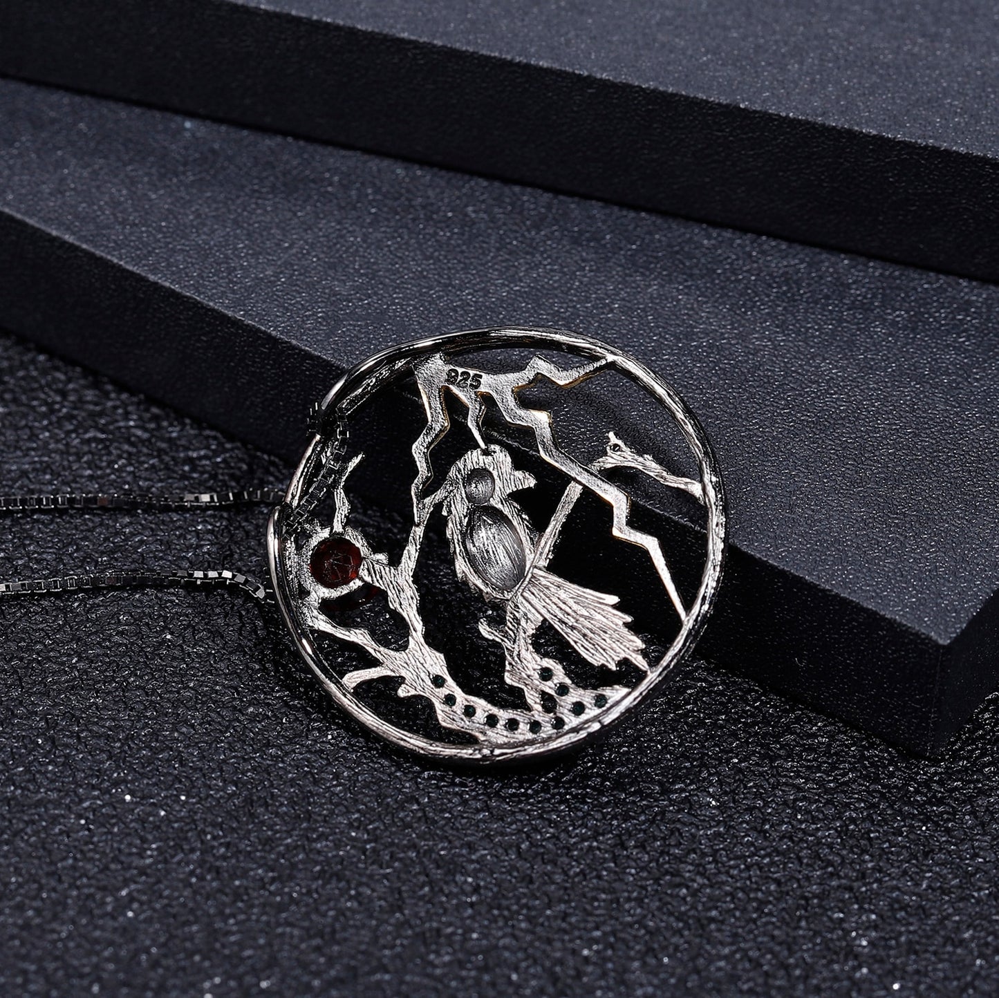 Raven On A Branch 925 Sterling Silver Pendant back view