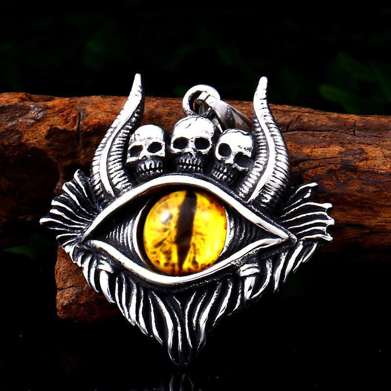 Triple Skull Evil Eye Pendant yellow