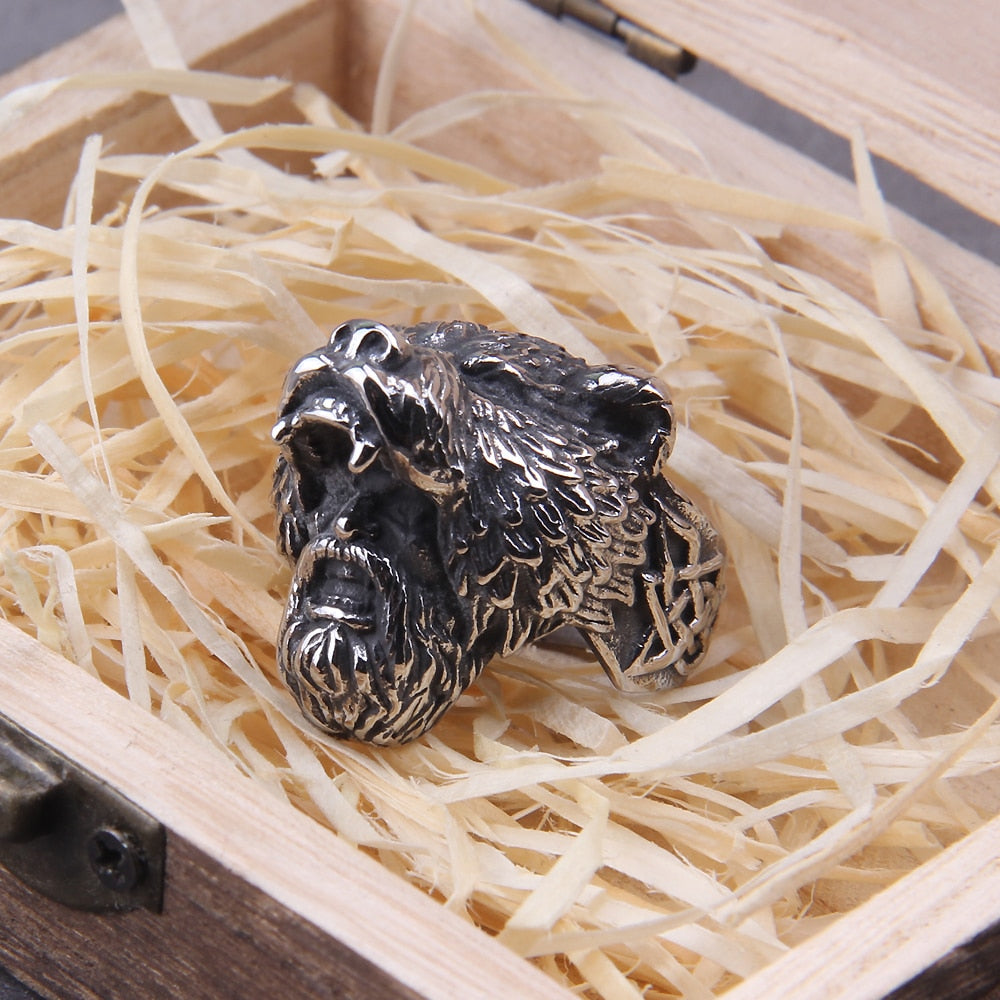 Viking Bear Head Ring