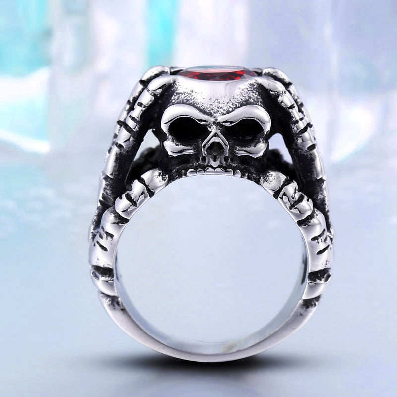 Skeleton Hands With Skull Head Ring front view