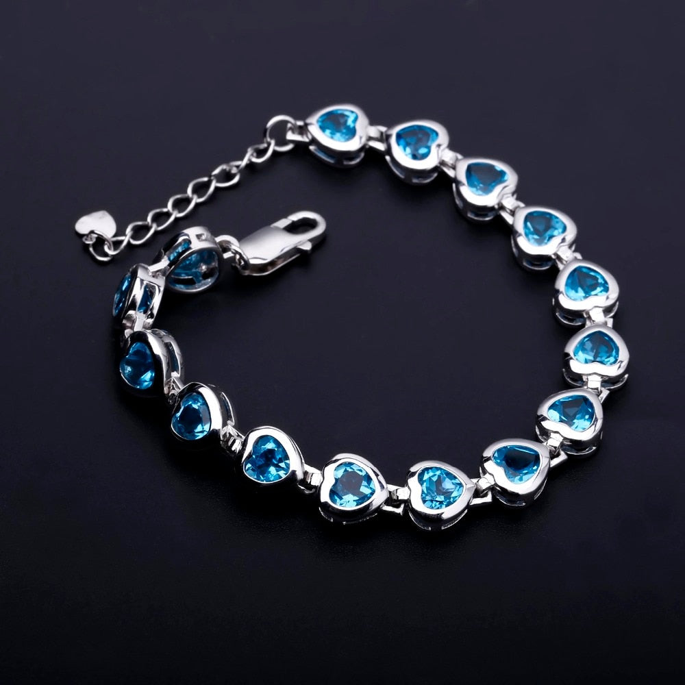 Swiss Blue Topaz Heart Chain Link Bracelet full view