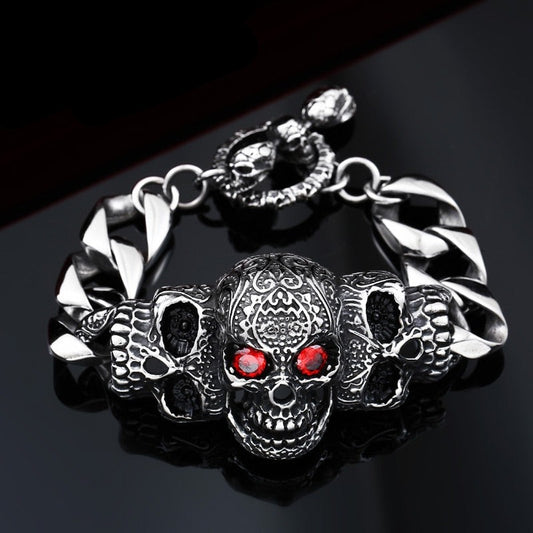 Red Eyed Skull Chain Bracelet