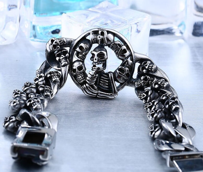 Skull's And Skeleton Bracelet close up