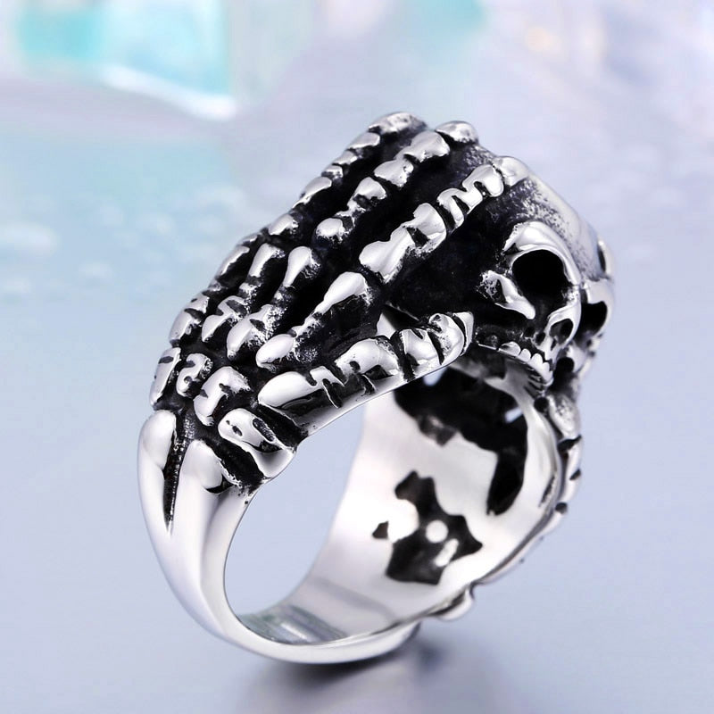Skeleton Hands With Skull Head Ring side view