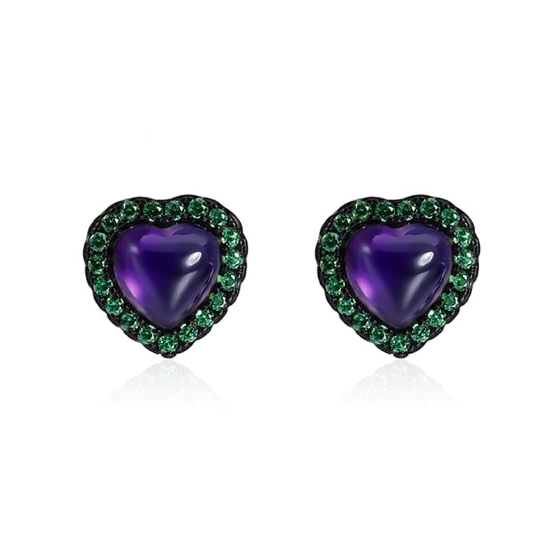 Amethyst Purple Heart Studs Earrings