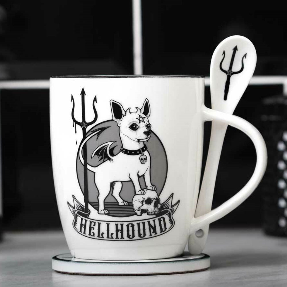 Hell hound Coffee Mug on counter