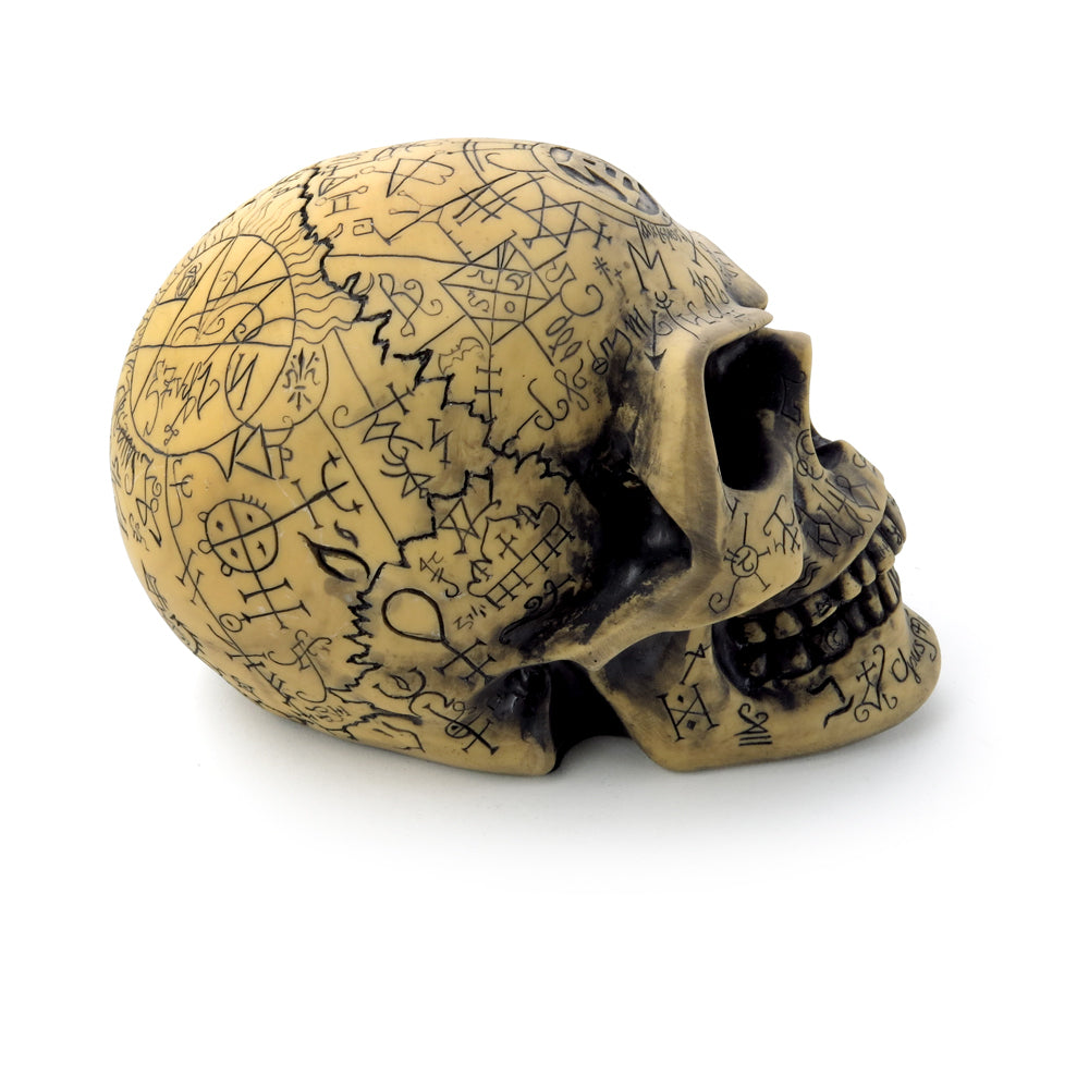 Inscribed Skull Statue right side view