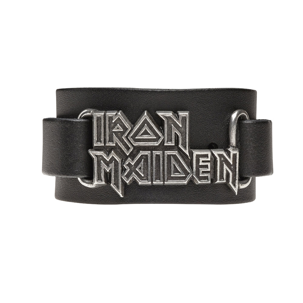 Iron Maiden Logo Leather Bracelet front