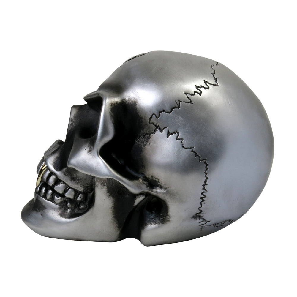 Metalized Skull Statue side view