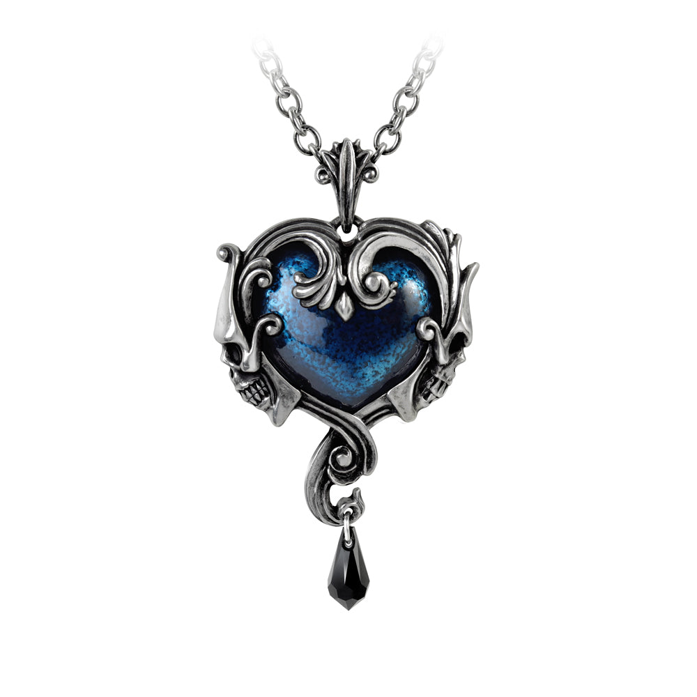 Midnight Blue Skull Heart Pendant close up