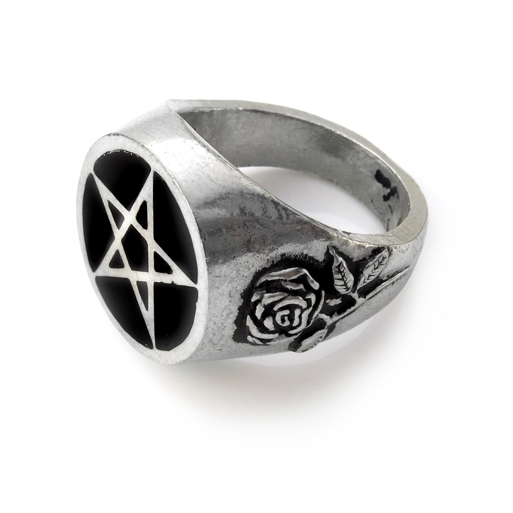 Pentagram And Alchemy Rose Ring top view