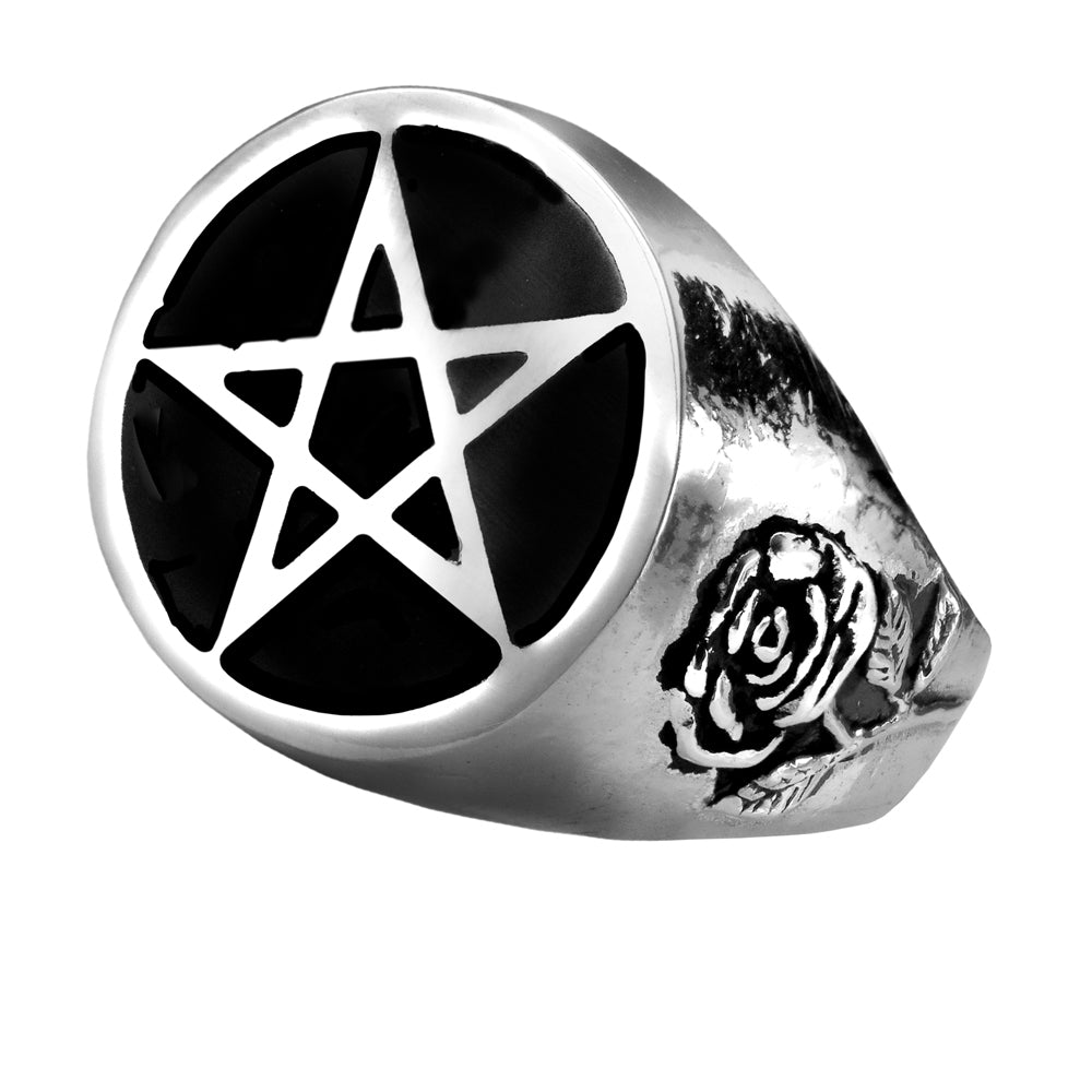 Pentagram And Alchemy Rose Ring