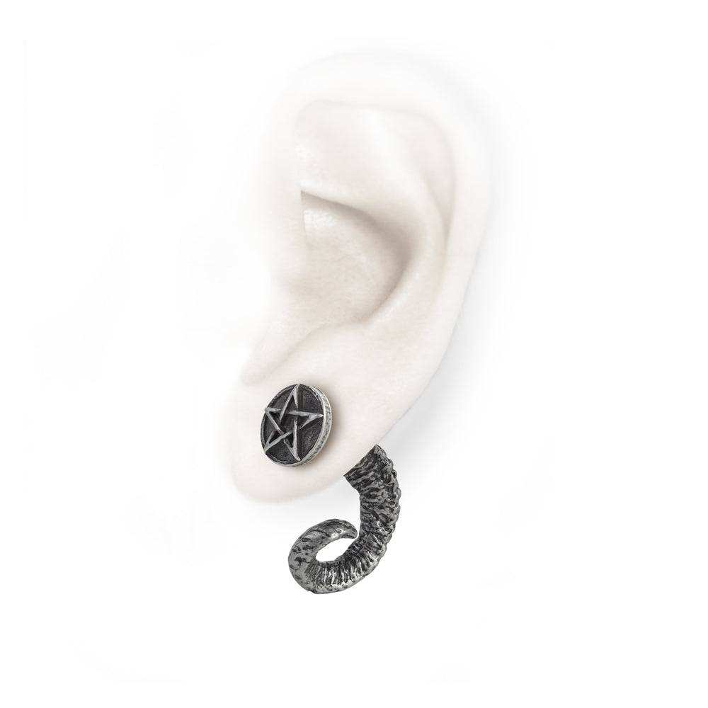 Pentagram And Ram Horn Earring on ear
