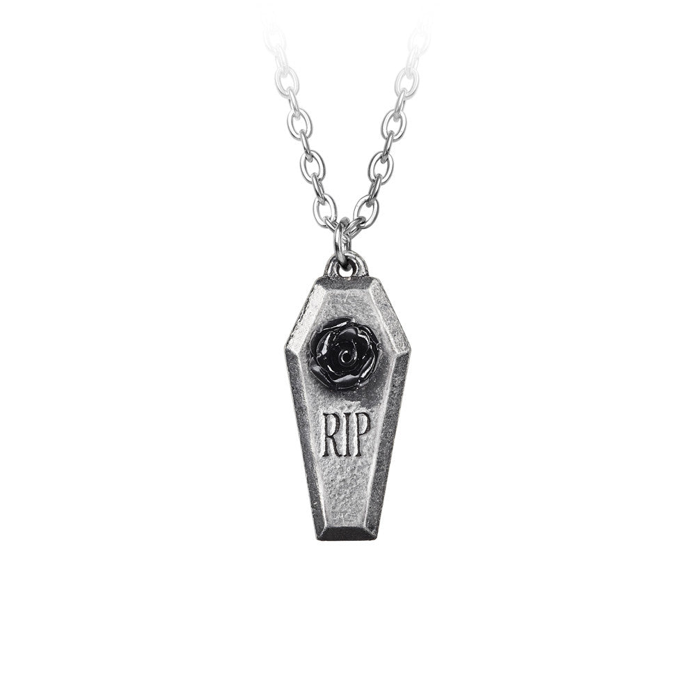 RIP Coffin And Rose Pendant