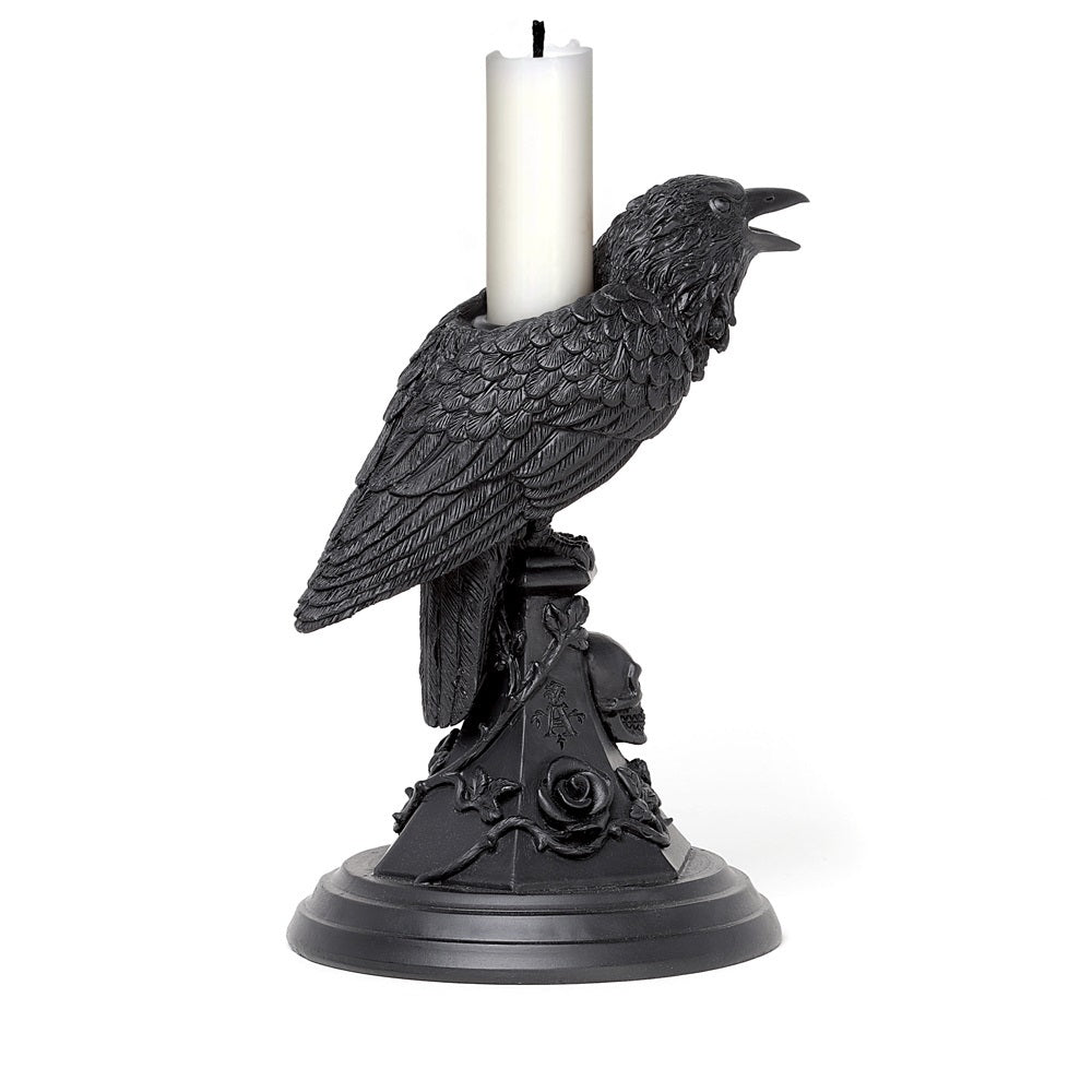 Raven Rose And Skull Nevermore Candle Holder back view