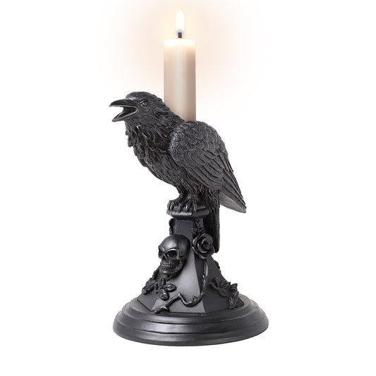 Raven Rose And Skull Nevermore Candle Holder