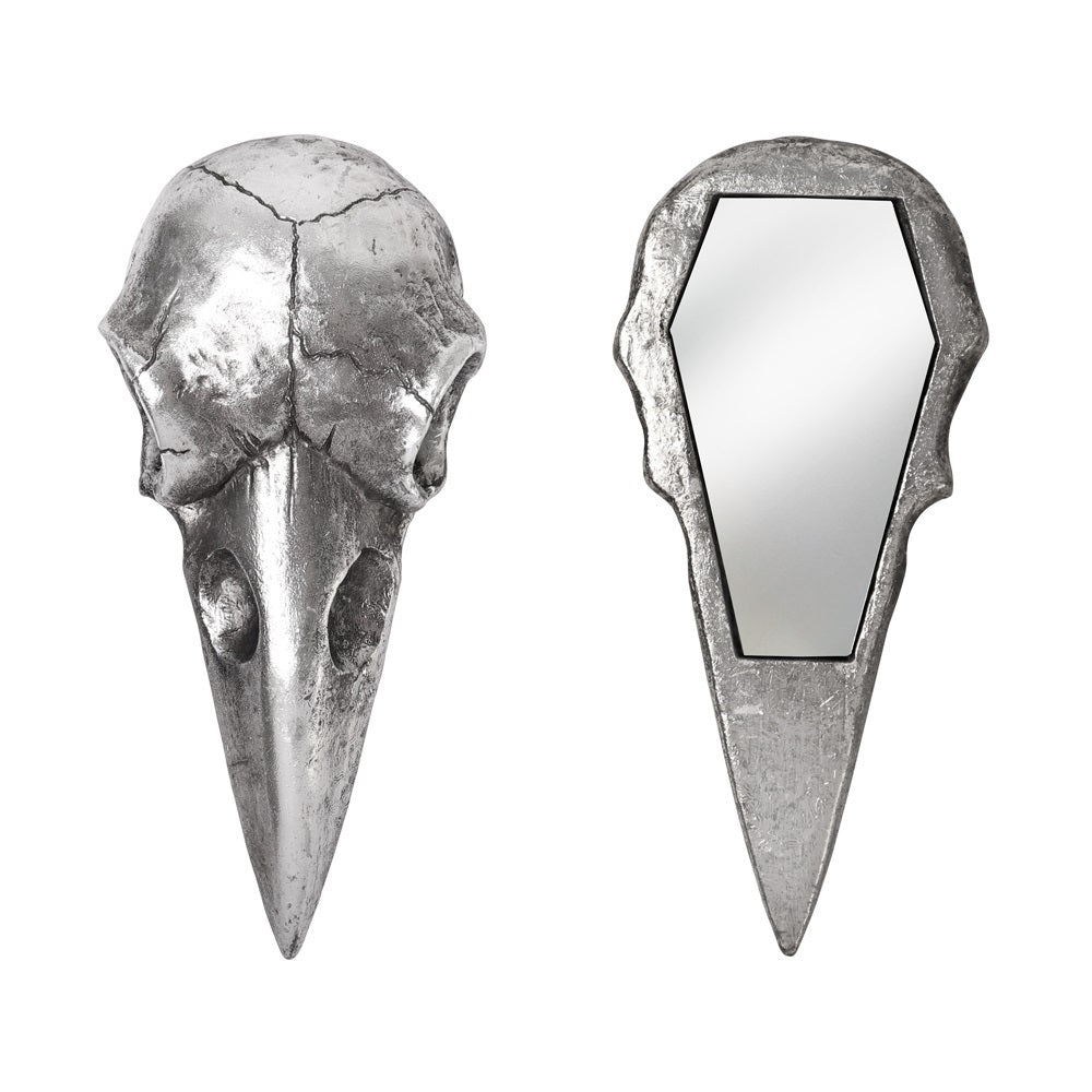 Raven Skull Hand Mirror silver