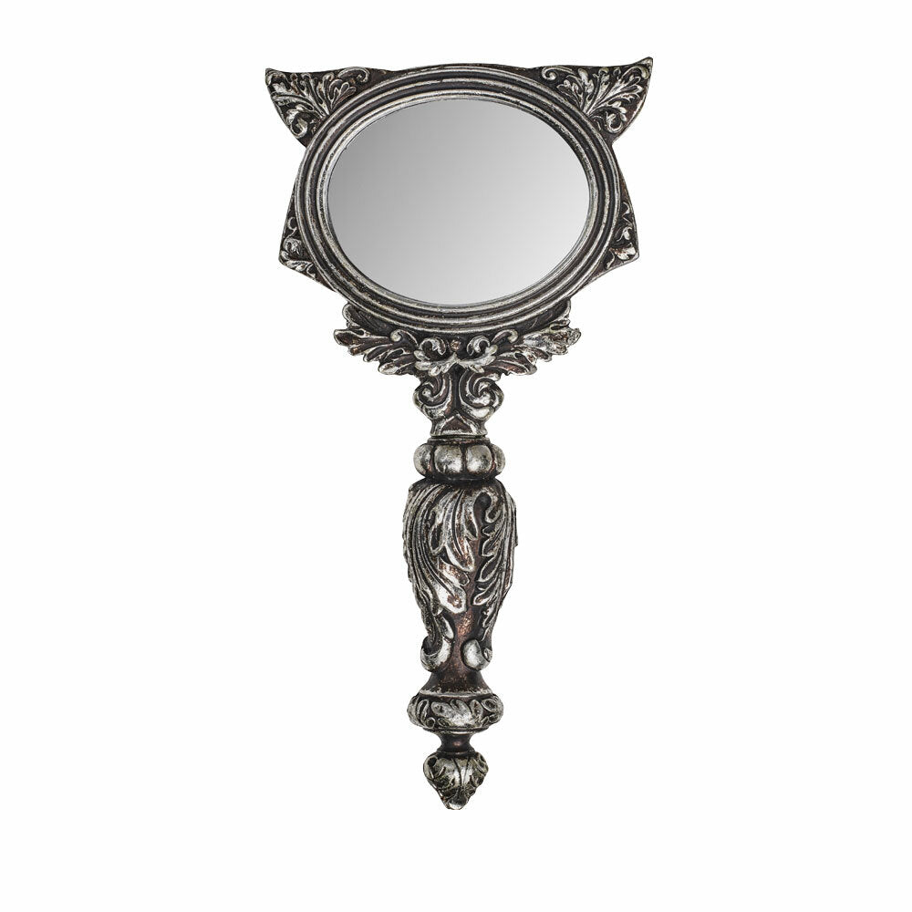 Royal Cat Hand Held Mirror front silver