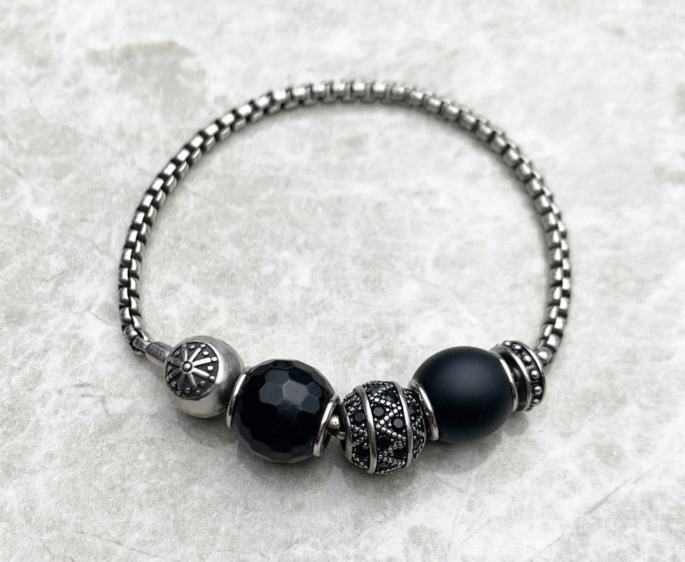 Antique Silver And Black Beads Bracelet