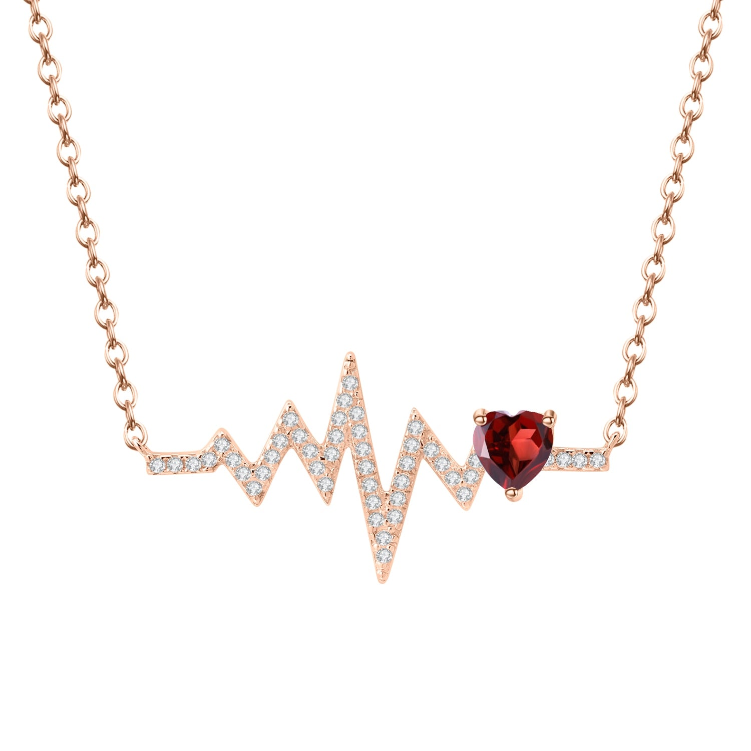 Red Garnet Heartbeat Pendant rose gold