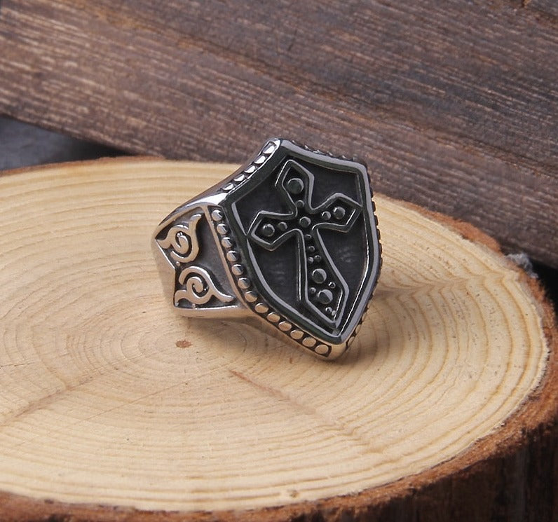 Gothic Cross And Shield Ring