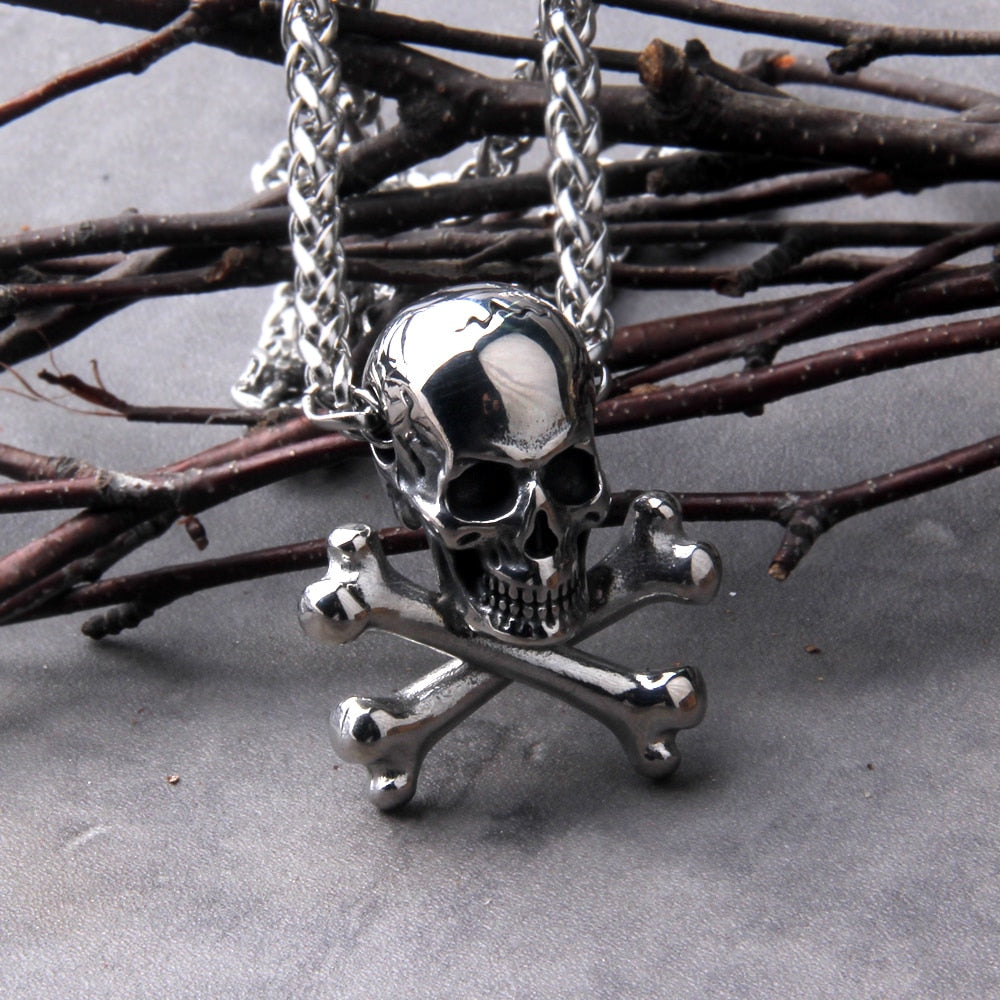 Skull And Cross Bones Necklace side view