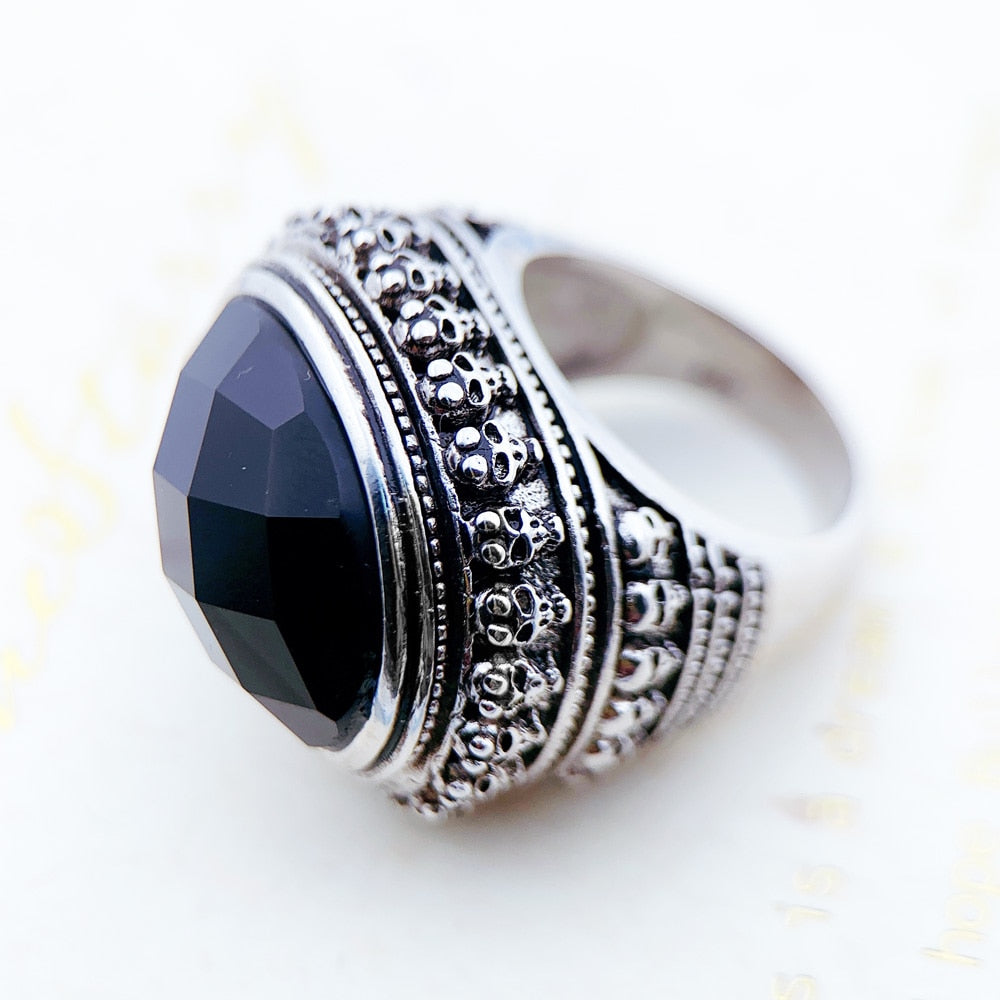 Black Oval Skull Ring side view