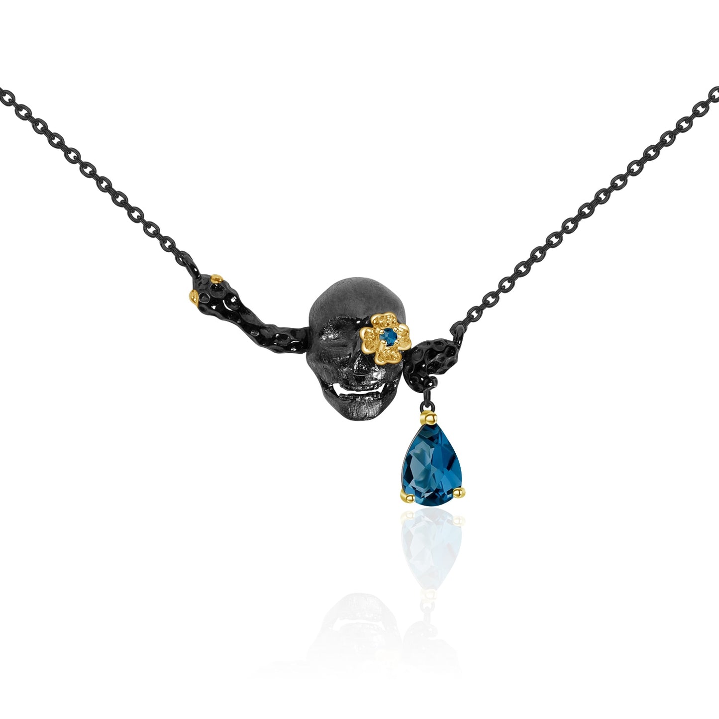 Black Skull And Flower Pendant blue