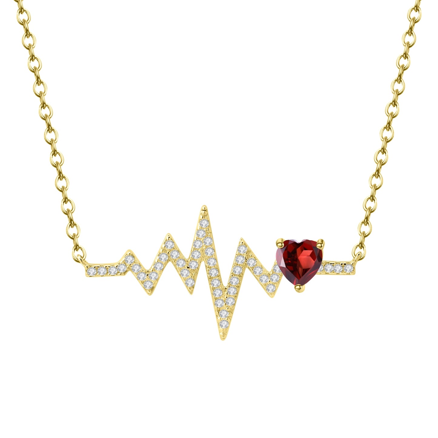 Red Garnet Heartbeat Pendant gold