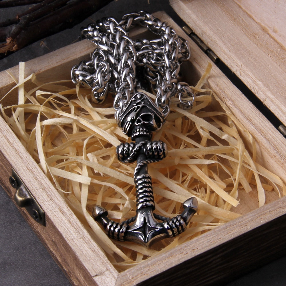 Pirate Skull And Anchor Pendant front view