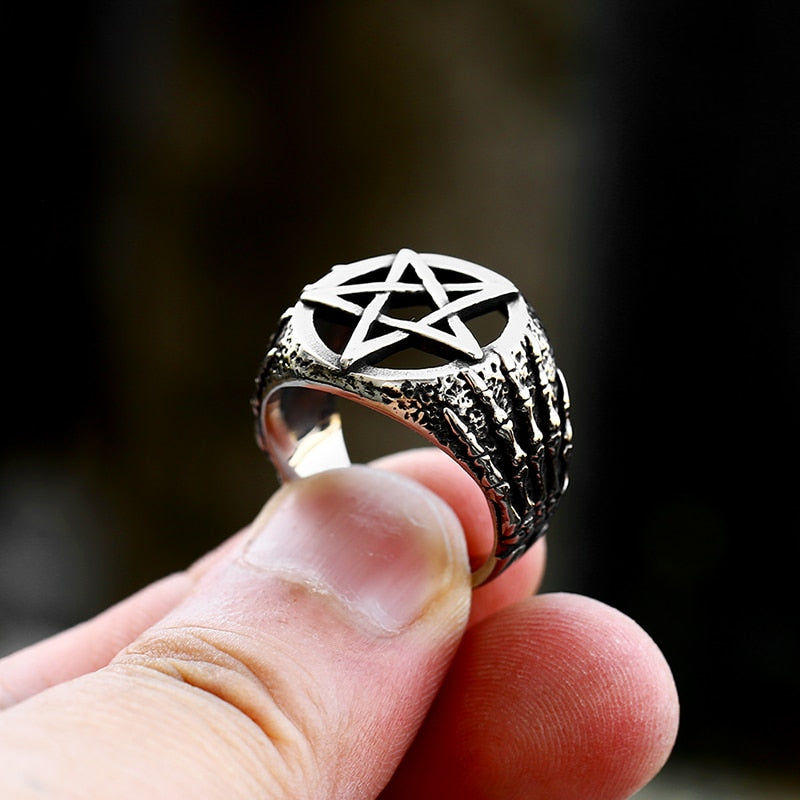 Skeleton Hand Pentagram Ring