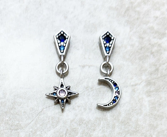 Blue Star And Moon Earrings