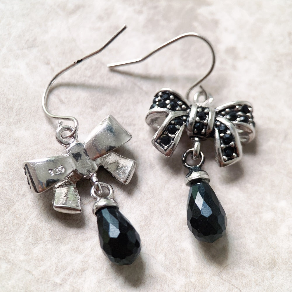 Black Bow Earrings front and back