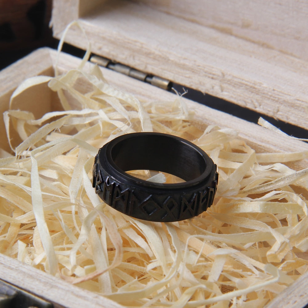 Rotating Runic Viking Ring black