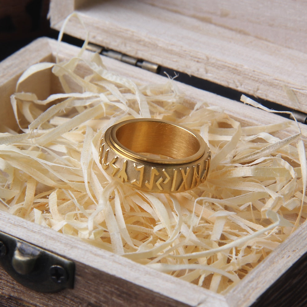 Rotating Runic Viking Ring gold