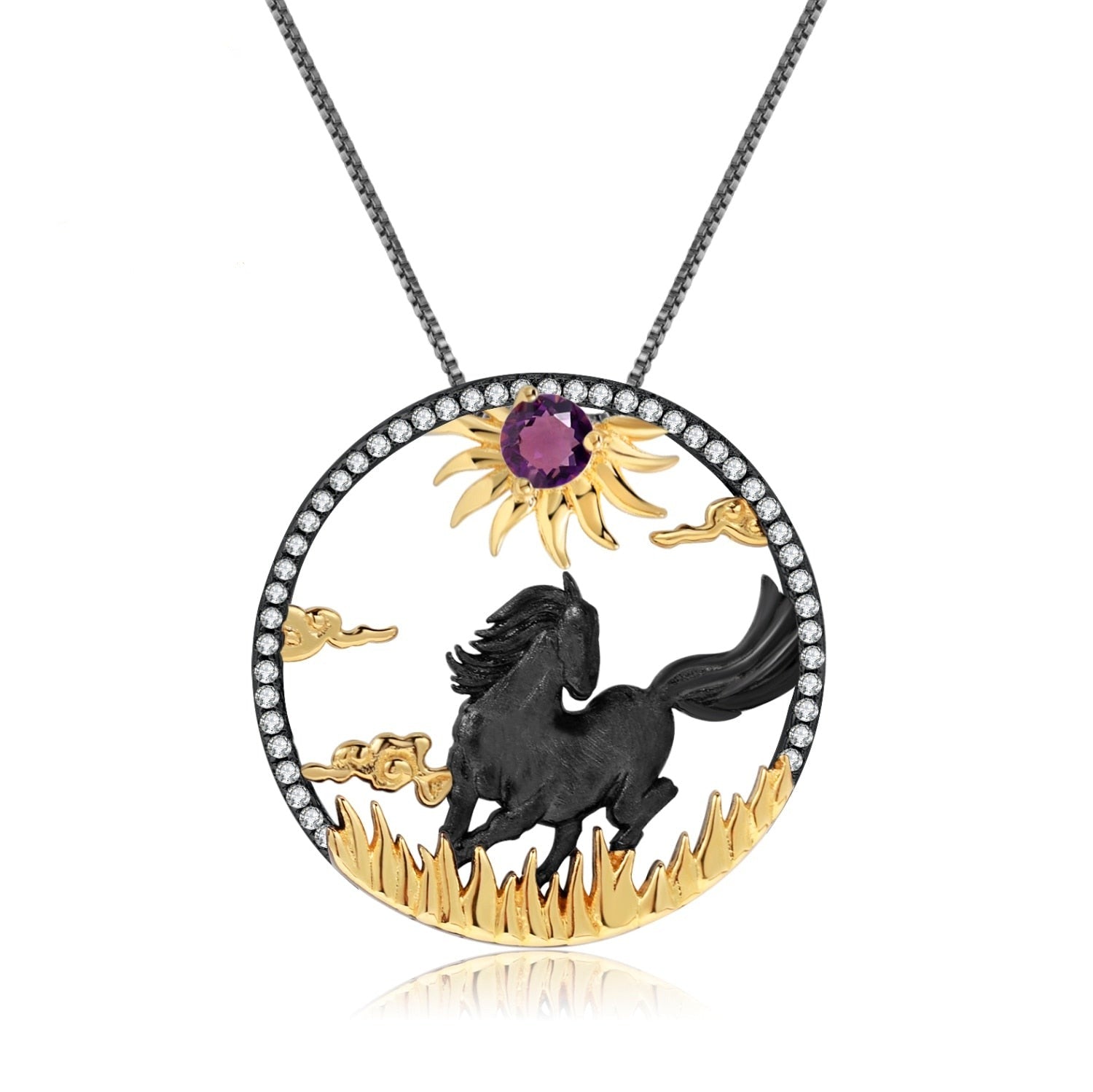 Dark Horse Natural Amethyst Gemstone Pendant purple