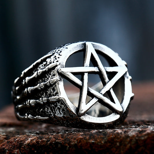 Skeleton Hand Pentagram Ring