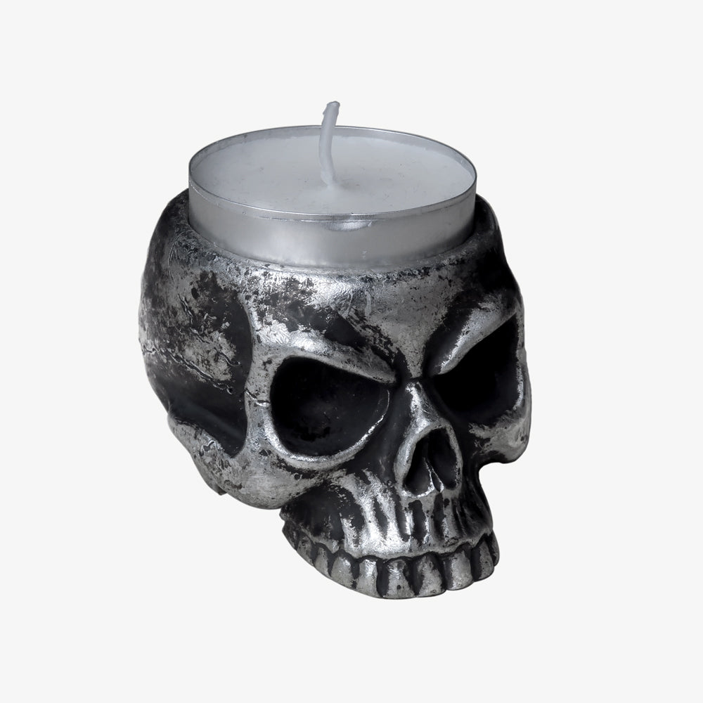 Silver Skull Candle Holder